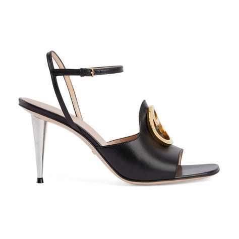 gucci black suede rose gold studded heel sandals|Gucci blondie high heeled sandals.